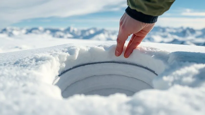 photorealistic, professional photography, 8K, cinematic lighting, sharp focus, depth of field, shot on a high-end DSLR. A close-up, detailed view of a meticulously cut snow pit revealing distinct layers of snowpack, with a hand gently testing the hardness of a layer. The background shows a vast, snow-covered mountain landscape under a clear sky, emphasizing the remote nature of the analysis. photorealistic, professional photography, 8K, cinematic lighting, sharp focus, depth of field, shot on a high-end DSLR. A close-up, detailed view of a meticulously cut snow pit revealing distinct layers of snowpack, with a hand gently testing the hardness of a layer. The background shows a vast, snow-covered mountain landscape under a clear sky, emphasizing the remote nature of the analysis.
