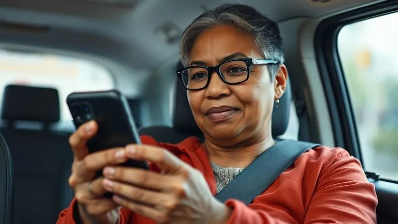 Photorealistic, professional photography, 8K, cinematic lighting, sharp focus, depth of field, shot on a high-end DSLR. A person with a disability, appearing calm but focused, is holding a smartphone, clearly making an emergency call. The background is a slightly blurred interior of an accessible vehicle or a hotel lobby, suggesting they are on a trip. The lighting emphasizes the person's composed expression, conveying a sense of control despite the situation. Photorealistic, professional photography, 8K, cinematic lighting, sharp focus, depth of field, shot on a high-end DSLR. A person with a disability, appearing calm but focused, is holding a smartphone, clearly making an emergency call. The background is a slightly blurred interior of an accessible vehicle or a hotel lobby, suggesting they are on a trip. The lighting emphasizes the person's composed expression, conveying a sense of control despite the situation.