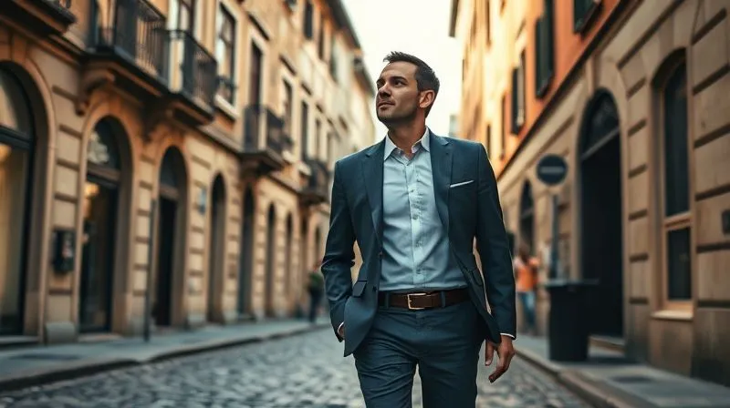 A photorealistic, professional photography, 8K, cinematic lighting, sharp focus, depth of field, shot on a high-end DSLR. A sophisticated executive, wearing smart casual attire, walking confidently through a cobblestone street in a historic European city. Ancient buildings with intricate facades line the street. The executive is looking up, admiring the architecture, with a subtle expression of wonder and discovery. The scene is bathed in warm, late afternoon sunlight, highlighting details and creating a sense of timeless elegance. A photorealistic, professional photography, 8K, cinematic lighting, sharp focus, depth of field, shot on a high-end DSLR. A sophisticated executive, wearing smart casual attire, walking confidently through a cobblestone street in a historic European city. Ancient buildings with intricate facades line the street. The executive is looking up, admiring the architecture, with a subtle expression of wonder and discovery. The scene is bathed in warm, late afternoon sunlight, highlighting details and creating a sense of timeless elegance.
