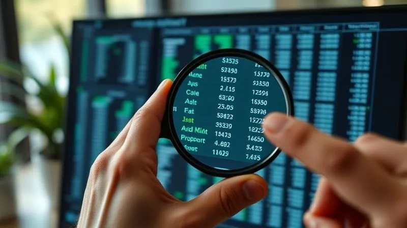 photorealistic, professional photography, 8K, cinematic lighting, sharp focus, depth of field, shot on a high-end DSLR. A close-up of a hand holding a magnifying glass over a complex digital spreadsheet displaying carbon footprint data, with another hand pointing to a specific data cell. The background is a slightly blurred, modern office environment with subtle green plant accents, conveying precision, scrutiny, and the integration of technology in sustainability verification. photorealistic, professional photography, 8K, cinematic lighting, sharp focus, depth of field, shot on a high-end DSLR. A close-up of a hand holding a magnifying glass over a complex digital spreadsheet displaying carbon footprint data, with another hand pointing to a specific data cell. The background is a slightly blurred, modern office environment with subtle green plant accents, conveying precision, scrutiny, and the integration of technology in sustainability verification.