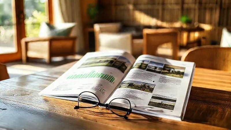 A photorealistic, professional photography shot of an elegantly designed annual sustainability report, open on a wooden table in a sunlit eco-resort lounge. The report features graphs, compelling photography of conservation efforts, and clear text. A pair of reading glasses rests beside it. Cinematic lighting, 8K hyper-detailed, shot on a high-end DSLR, conveying transparency and professional accountability. A photorealistic, professional photography shot of an elegantly designed annual sustainability report, open on a wooden table in a sunlit eco-resort lounge. The report features graphs, compelling photography of conservation efforts, and clear text. A pair of reading glasses rests beside it. Cinematic lighting, 8K hyper-detailed, shot on a high-end DSLR, conveying transparency and professional accountability.