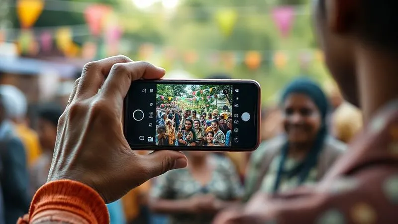 A photorealistic image of a person holding a smartphone, taking a photo of a vibrant community gathering or activity, but the focus is on the respectful distance and the genuine engagement between the photographer and the subjects, suggesting permission and mutual understanding. The subjects are smiling and interacting naturally, not posed as objects of pity. 8K, cinematic lighting, sharp focus, depth of field. A photorealistic image of a person holding a smartphone, taking a photo of a vibrant community gathering or activity, but the focus is on the respectful distance and the genuine engagement between the photographer and the subjects, suggesting permission and mutual understanding. The subjects are smiling and interacting naturally, not posed as objects of pity. 8K, cinematic lighting, sharp focus, depth of field.