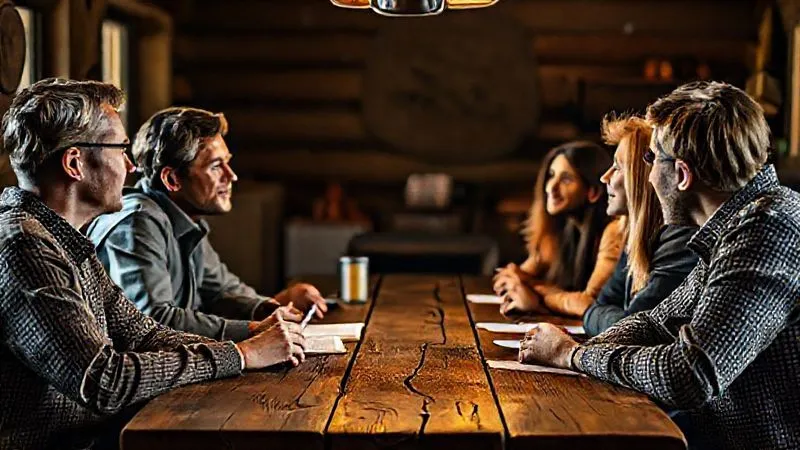 A diverse group of individuals engaged in a deep, empathetic conversation around a rustic wooden table, illuminated by soft, warm light. One person is actively listening, taking notes, while another speaks passionately. The atmosphere is open, trusting, and focused on genuine understanding. Photorealistic, professional photography, 8K, cinematic lighting, sharp focus, depth of field, shot on a high-end DSLR. A diverse group of individuals engaged in a deep, empathetic conversation around a rustic wooden table, illuminated by soft, warm light. One person is actively listening, taking notes, while another speaks passionately. The atmosphere is open, trusting, and focused on genuine understanding. Photorealistic, professional photography, 8K, cinematic lighting, sharp focus, depth of field, shot on a high-end DSLR.