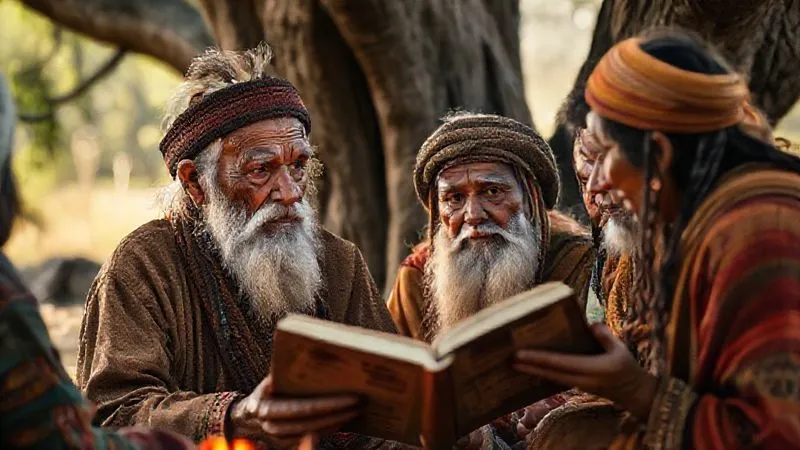 A wise, elderly indigenous elder with kind eyes, sharing stories with a small, attentive group in a natural, serene setting, perhaps around a fire or under an ancient tree. Their faces are lit by a soft, natural glow, emphasizing connection and shared wisdom. The scene is respectful, culturally sensitive, and deeply human. Photorealistic, professional photography, 8K, cinematic lighting, sharp focus, depth of field, shot on a high-end DSLR. A wise, elderly indigenous elder with kind eyes, sharing stories with a small, attentive group in a natural, serene setting, perhaps around a fire or under an ancient tree. Their faces are lit by a soft, natural glow, emphasizing connection and shared wisdom. The scene is respectful, culturally sensitive, and deeply human. Photorealistic, professional photography, 8K, cinematic lighting, sharp focus, depth of field, shot on a high-end DSLR.