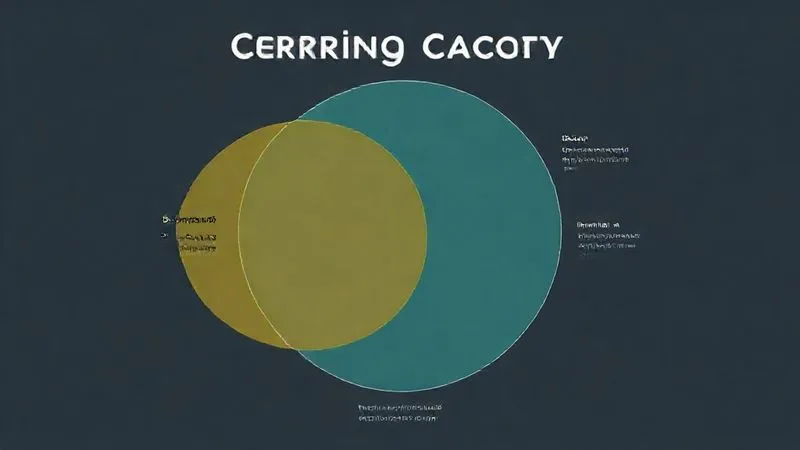 A photorealistic infographic showing three overlapping circles representing physical, social, and ecological carrying capacity, with examples of each type of limit, cinematic lighting, sharp focus, 8K hyper-detailed.