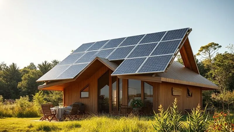 A photorealistic, professional photography shot of a glamping eco pod with optimally angled solar panels on its roof, perfectly oriented towards the sun. The scene is bathed in bright daylight, with no shadows obscuring the panels. Sharp focus on the solar array, depth of field blurring the lush natural background. 8K hyper-detailed, shot on a high-end DSLR. A photorealistic, professional photography shot of a glamping eco pod with optimally angled solar panels on its roof, perfectly oriented towards the sun. The scene is bathed in bright daylight, with no shadows obscuring the panels. Sharp focus on the solar array, depth of field blurring the lush natural background. 8K hyper-detailed, shot on a high-end DSLR.