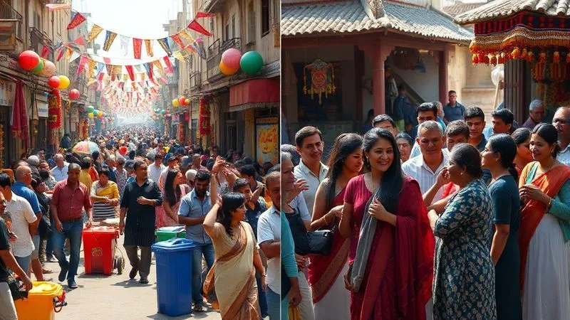 A photorealistic split image showing two contrasting scenes: on the left, an overcrowded, chaotic street during a festival with tourists jostling for photos, overflowing bins, and visible local discomfort. On the right, a serene, respectful local cultural ceremony with a small group of engaged, quiet observers and smiling locals, bathed in soft, natural light. Professional photography, 8K, cinematic lighting, sharp focus on both scenes with a clear dividing line, depth of field. A photorealistic split image showing two contrasting scenes: on the left, an overcrowded, chaotic street during a festival with tourists jostling for photos, overflowing bins, and visible local discomfort. On the right, a serene, respectful local cultural ceremony with a small group of engaged, quiet observers and smiling locals, bathed in soft, natural light. Professional photography, 8K, cinematic lighting, sharp focus on both scenes with a clear dividing line, depth of field.