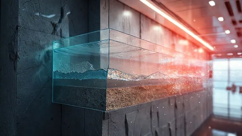A photorealistic, professional photography, 8K image showing a cross-section of a futuristic space hotel wall, revealing transparent layers of advanced, multi-material shielding (e.g., water, polyethylene, smart composites), with faint energy particles being deflected, cinematic lighting, sharp focus. A photorealistic, professional photography, 8K image showing a cross-section of a futuristic space hotel wall, revealing transparent layers of advanced, multi-material shielding (e.g., water, polyethylene, smart composites), with faint energy particles being deflected, cinematic lighting, sharp focus.