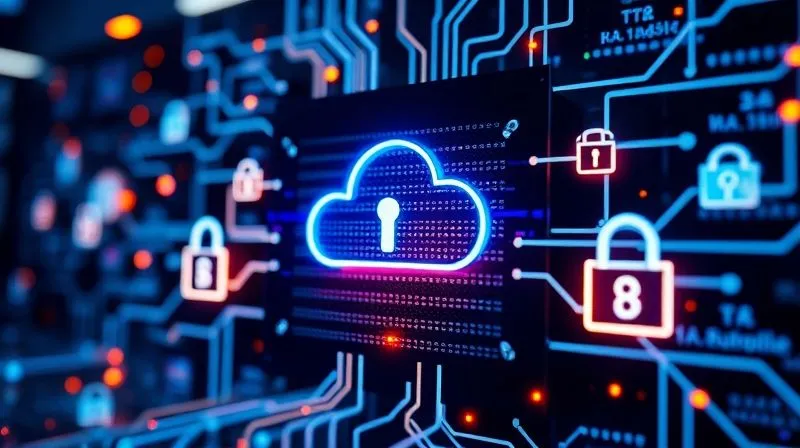 A photorealistic image of glowing data streams securely flowing into a stylized cloud server icon, surrounded by digital security shields and locks. Professional photography, 8K, cinematic lighting, sharp focus, depth of field, shot on a high-end DSLR. A photorealistic image of glowing data streams securely flowing into a stylized cloud server icon, surrounded by digital security shields and locks. Professional photography, 8K, cinematic lighting, sharp focus, depth of field, shot on a high-end DSLR.
