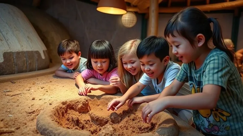A photorealistic, professional photography, 8K, cinematic lighting, sharp focus, depth of field, shot on a high-end DSLR, capturing children enthusiastically participating in a unique, themed resort activity, such as a 'Junior Archeologist Dig' in a simulated ancient site, or a 'Coastal Ecology Workshop' exploring marine life with a guide. The image should show genuine engagement, learning, and fun in a safe, well-designed environment. A photorealistic, professional photography, 8K, cinematic lighting, sharp focus, depth of field, shot on a high-end DSLR, capturing children enthusiastically participating in a unique, themed resort activity, such as a 'Junior Archeologist Dig' in a simulated ancient site, or a 'Coastal Ecology Workshop' exploring marine life with a guide. The image should show genuine engagement, learning, and fun in a safe, well-designed environment.
