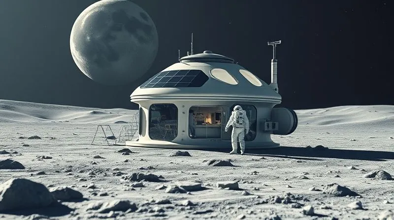A photorealistic image of a futuristic space habitat on the Moon, showcasing sustainable technologies like solar panels and closed-loop life support systems, with astronauts working in a clean and efficient environment. Professional photography, 8K, cinematic lighting, sharp focus on the habitat, depth of field blurring the lunar landscape, shot on a high-end DSLR. A photorealistic image of a futuristic space habitat on the Moon, showcasing sustainable technologies like solar panels and closed-loop life support systems, with astronauts working in a clean and efficient environment. Professional photography, 8K, cinematic lighting, sharp focus on the habitat, depth of field blurring the lunar landscape, shot on a high-end DSLR.