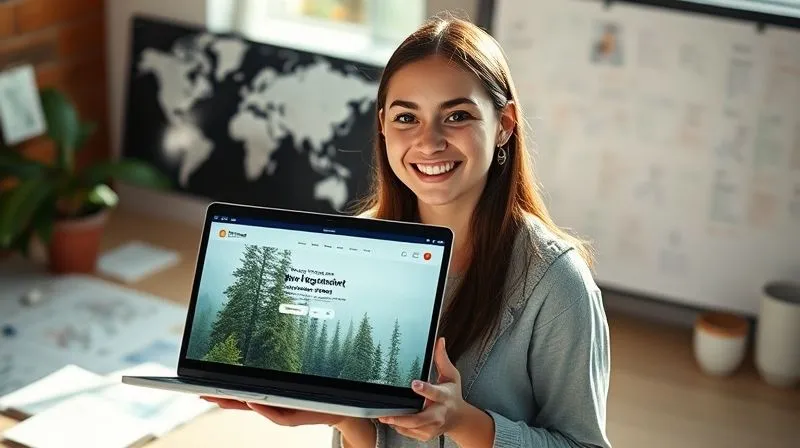 photorealistic, professional photography, 8K, cinematic lighting, sharp focus, depth of field, shot on a high-end DSLR, a young woman smiling genuinely, holding a laptop displaying a crowdfunding page with rainforest imagery, surrounded by notes and a world map, natural light streaming in, conveying determination and connection. photorealistic, professional photography, 8K, cinematic lighting, sharp focus, depth of field, shot on a high-end DSLR, a young woman smiling genuinely, holding a laptop displaying a crowdfunding page with rainforest imagery, surrounded by notes and a world map, natural light streaming in, conveying determination and connection.