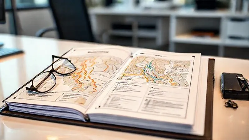 A photorealistic, professional photography, 8K, cinematic lighting shot of a well-organized production binder open on a clean desk, displaying a section titled 'Road Trip Logistics & Rest Stop Guide.' Maps with highlighted routes, checklists, and emergency contacts are visible. A pair of reading glasses rests on the page, indicating careful review. Sharp focus on the binder content, depth of field blurring a modern office background, shot on a high-end DSLR, symbolizing meticulous planning. A photorealistic, professional photography, 8K, cinematic lighting shot of a well-organized production binder open on a clean desk, displaying a section titled 'Road Trip Logistics & Rest Stop Guide.' Maps with highlighted routes, checklists, and emergency contacts are visible. A pair of reading glasses rests on the page, indicating careful review. Sharp focus on the binder content, depth of field blurring a modern office background, shot on a high-end DSLR, symbolizing meticulous planning.