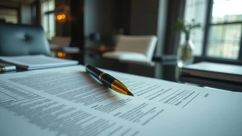 A photorealistic image of a complex legal document with a pen resting on it, surrounded by a luxurious, minimalist office setting, conveying high-stakes negotiation and confidentiality, cinematic lighting. A photorealistic image of a complex legal document with a pen resting on it, surrounded by a luxurious, minimalist office setting, conveying high-stakes negotiation and confidentiality, cinematic lighting.