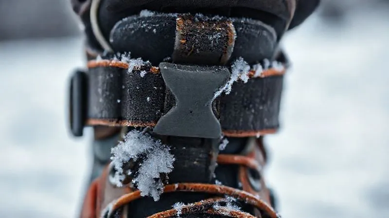 A close-up, photorealistic shot of a worn snowshoe binding showing a cracked plastic strap and a frayed buckle, with frost clinging to the components. The background is a blurry snowfield, cinematic lighting, sharp focus, depth of field, 8K, professional photography, shot on a high-end DSLR. A close-up, photorealistic shot of a worn snowshoe binding showing a cracked plastic strap and a frayed buckle, with frost clinging to the components. The background is a blurry snowfield, cinematic lighting, sharp focus, depth of field, 8K, professional photography, shot on a high-end DSLR.