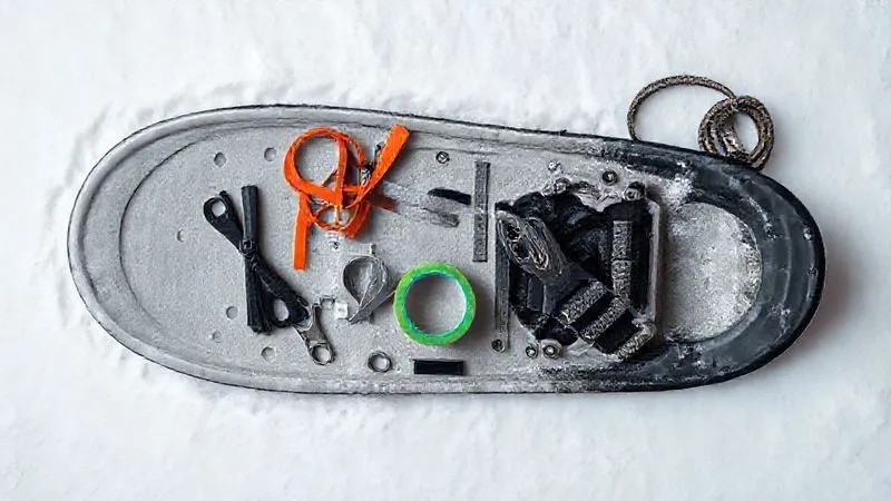A flat lay, photorealistic image of a compact snowshoe repair kit laid out on a clean, snow-white background. Items include heavy-duty zip ties, a small roll of duct tape, a multi-tool, paracord, and a few spare buckles. Cinematic lighting, sharp focus, depth of field, 8K, professional photography, shot on a high-end DSLR. A flat lay, photorealistic image of a compact snowshoe repair kit laid out on a clean, snow-white background. Items include heavy-duty zip ties, a small roll of duct tape, a multi-tool, paracord, and a few spare buckles. Cinematic lighting, sharp focus, depth of field, 8K, professional photography, shot on a high-end DSLR.