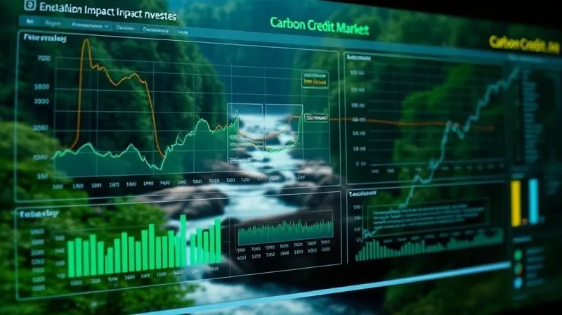 A photorealistic, professional photograph of a complex financial dashboard displaying graphs and charts related to 'conservation impact investing' and 'carbon credit markets', with subtle overlays of lush forests and flowing rivers in the background, 8K, cinematic lighting, sharp focus on the digital interface, depth of field blurring the environmental elements, shot on a high-end DSLR, conveying the intersection of finance and nature. A photorealistic, professional photograph of a complex financial dashboard displaying graphs and charts related to 'conservation impact investing' and 'carbon credit markets', with subtle overlays of lush forests and flowing rivers in the background, 8K, cinematic lighting, sharp focus on the digital interface, depth of field blurring the environmental elements, shot on a high-end DSLR, conveying the intersection of finance and nature.