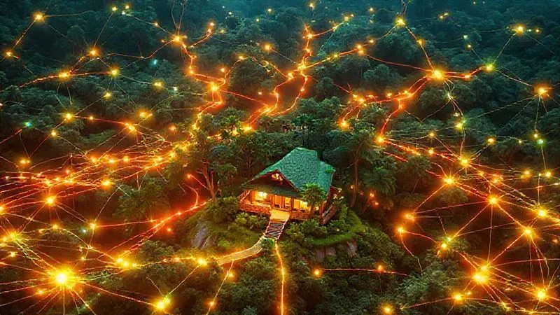 Photorealistic, professional photography, 8K, cinematic lighting, sharp focus, depth of field, shot on a high-end DSLR. A complex, interconnected network of glowing financial pathways and symbols converging towards a central, lush green eco-tourism project (e.g., a sustainable lodge nestled in a forest). Different colored pathways represent grants, commercial loans, and government funds, all blending seamlessly. The overall image conveys synergy and strategic financial orchestration. Photorealistic, professional photography, 8K, cinematic lighting, sharp focus, depth of field, shot on a high-end DSLR. A complex, interconnected network of glowing financial pathways and symbols converging towards a central, lush green eco-tourism project (e.g., a sustainable lodge nestled in a forest). Different colored pathways represent grants, commercial loans, and government funds, all blending seamlessly. The overall image conveys synergy and strategic financial orchestration.