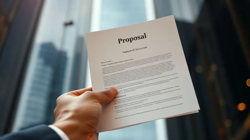 A photorealistic close-up of a hand holding a meticulously prepared, sleek proposal document, with a modern skyscraper subtly blurred in the background, suggesting a formal request for access. Cinematic lighting, sharp focus on the document, depth of field, 8K hyper-detailed. A photorealistic close-up of a hand holding a meticulously prepared, sleek proposal document, with a modern skyscraper subtly blurred in the background, suggesting a formal request for access. Cinematic lighting, sharp focus on the document, depth of field, 8K hyper-detailed.