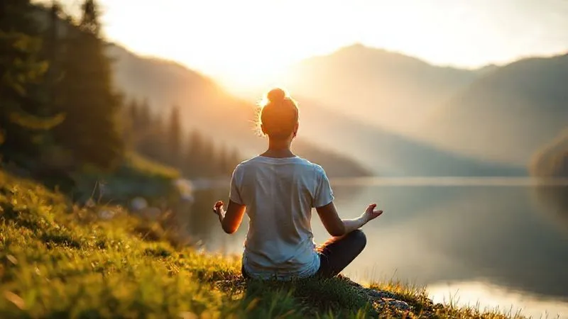 photorealistic, professional photography, 8K, cinematic lighting, sharp focus on a person (gender neutral) meditating peacefully by a serene mountain lake at sunrise, surrounded by lush, vibrant nature. Soft, golden light illuminates the scene, creating a tranquil and reflective mood. Depth of field blurring the distant mountains. Evokes a sense of deep peace and connection to the present moment. photorealistic, professional photography, 8K, cinematic lighting, sharp focus on a person (gender neutral) meditating peacefully by a serene mountain lake at sunrise, surrounded by lush, vibrant nature. Soft, golden light illuminates the scene, creating a tranquil and reflective mood. Depth of field blurring the distant mountains. Evokes a sense of deep peace and connection to the present moment.