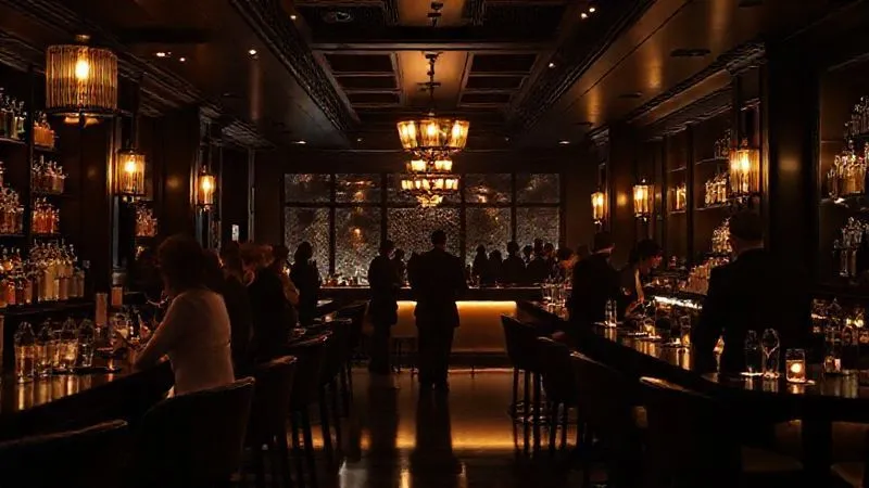 A photorealistic, professional photography image of a dimly lit, high-end bar interior with a few impeccably dressed patrons, a sense of quiet luxury and exclusivity. The focus is on the sophisticated ambiance, with soft, warm cinematic lighting, 8K, sharp focus, depth of field, shot on a high-end DSLR. A photorealistic, professional photography image of a dimly lit, high-end bar interior with a few impeccably dressed patrons, a sense of quiet luxury and exclusivity. The focus is on the sophisticated ambiance, with soft, warm cinematic lighting, 8K, sharp focus, depth of field, shot on a high-end DSLR.