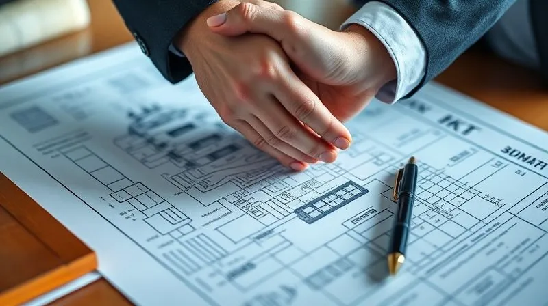 A photorealistic image of two hands shaking over a complex blueprint of a superyacht, surrounded by blurred legal documents and a discreet luxury pen, symbolizing meticulous pre-charter planning and agreement, cinematic lighting, 8K, sharp focus, depth of field, shot on a high-end DSLR.