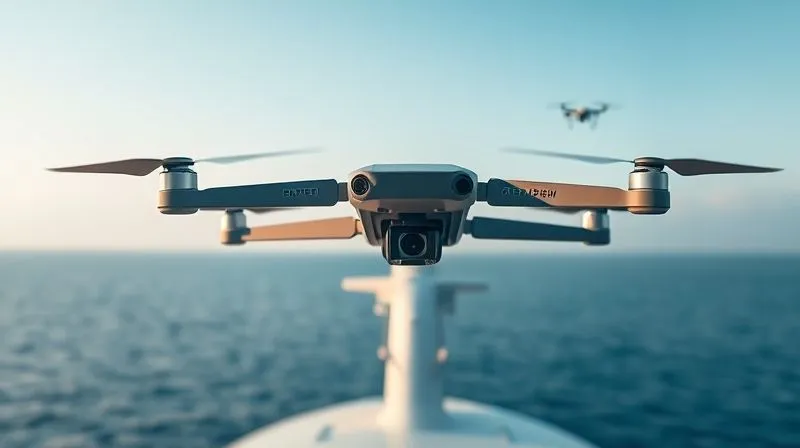 A photorealistic, professional photography, 8K, cinematic lighting, sharp focus, depth of field, shot on a high-end DSLR of a discreet, sleek anti-drone system mounted on the mast of a luxury yacht, with the faint, blurred outline of a small drone in the distant sky, emphasizing advanced security measures, creating a sense of invisible protection.