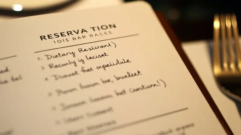 Photorealistic close-up of a reservation book at a Michelin star restaurant, with handwritten notes indicating dietary restrictions next to a specific reservation. Photorealistic close-up of a reservation book at a Michelin star restaurant, with handwritten notes indicating dietary restrictions next to a specific reservation.