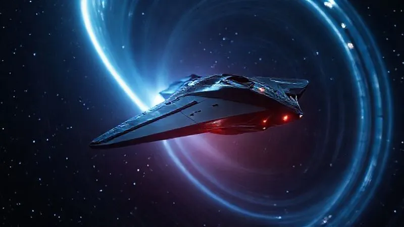 A photorealistic, professional photography, 8K, cinematic lighting, sharp focus, depth of field, shot on a high-end DSLR image of a conceptual depiction of a sleek, futuristic spacecraft creating a 'warp bubble' around it, with spacetime visually bending and distorting in front and behind, against a backdrop of distant stars. A photorealistic, professional photography, 8K, cinematic lighting, sharp focus, depth of field, shot on a high-end DSLR image of a conceptual depiction of a sleek, futuristic spacecraft creating a 'warp bubble' around it, with spacetime visually bending and distorting in front and behind, against a backdrop of distant stars.