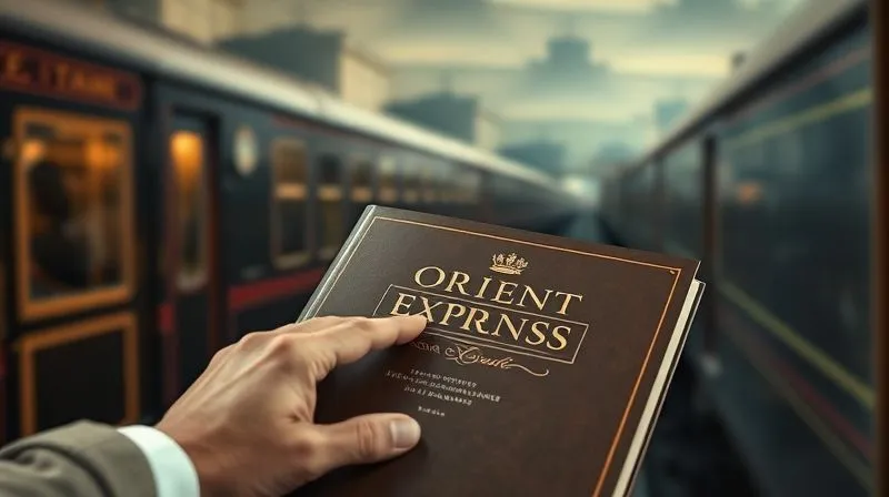 A vintage poster of the Orient Express, slightly blurred in the background, with a modern, elegant hand subtly placing a luxurious, leather-bound travel brochure for a contemporary luxury train journey in the foreground, photorealistic, professional photography, 8K, cinematic lighting, sharp focus on the brochure, depth of field blurring the background, shot on a high-end DSLR. A vintage poster of the Orient Express, slightly blurred in the background, with a modern, elegant hand subtly placing a luxurious, leather-bound travel brochure for a contemporary luxury train journey in the foreground, photorealistic, professional photography, 8K, cinematic lighting, sharp focus on the brochure, depth of field blurring the background, shot on a high-end DSLR.