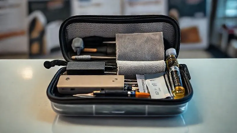 A photorealistic, professional photography, 8K image of a meticulously organized travel skate maintenance kit laid out on a clean surface. The kit includes a dual-grit honing stone, a deburring tool, several microfiber blade towels, silica gel packets, a mini screwdriver set, and a small bottle of blade oil, all neatly arranged in a clear, durable travel case. Cinematic lighting, sharp focus on the tools, depth of field blurring a background of competition programs, shot on a high-end DSLR, conveying preparedness and expertise. A photorealistic, professional photography, 8K image of a meticulously organized travel skate maintenance kit laid out on a clean surface. The kit includes a dual-grit honing stone, a deburring tool, several microfiber blade towels, silica gel packets, a mini screwdriver set, and a small bottle of blade oil, all neatly arranged in a clear, durable travel case. Cinematic lighting, sharp focus on the tools, depth of field blurring a background of competition programs, shot on a high-end DSLR, conveying preparedness and expertise.