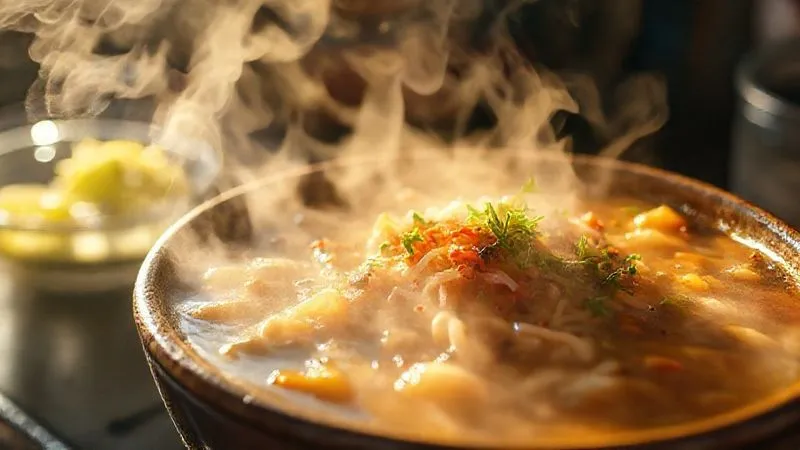 A close-up, photorealistic shot of a steaming bowl of rustic street food, beautifully lit by soft, diffused natural light coming from the side. The steam is visible, catching the light, and small details like herbs and spices are highlighted. Sharp focus, depth of field, 8K, professional photography, shot on a high-end DSLR. A close-up, photorealistic shot of a steaming bowl of rustic street food, beautifully lit by soft, diffused natural light coming from the side. The steam is visible, catching the light, and small details like herbs and spices are highlighted. Sharp focus, depth of field, 8K, professional photography, shot on a high-end DSLR.