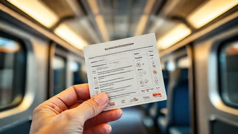 A close-up, photorealistic image of a neatly organized, laminated dietary information card with bold text and clear icons, held in a traveler's hand against the blurred background of a luxurious train cabin interior, a sense of preparedness and calm, cinematic lighting, sharp focus on the card, depth of field, 8K hyper-detailed, professional photography. A close-up, photorealistic image of a neatly organized, laminated dietary information card with bold text and clear icons, held in a traveler's hand against the blurred background of a luxurious train cabin interior, a sense of preparedness and calm, cinematic lighting, sharp focus on the card, depth of field, 8K hyper-detailed, professional photography.