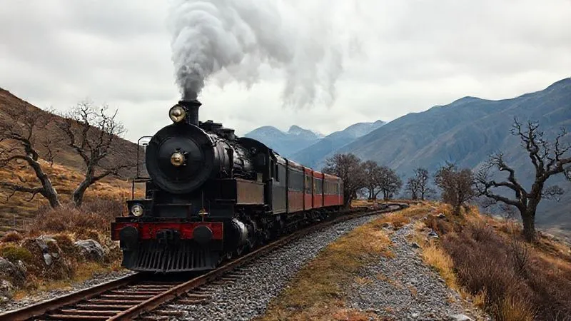 A vintage steam train carefully navigating a scenic, winding track through a mountainous, somewhat rugged landscape. The sky is overcast, hinting at unpredictable weather, with ancient, gnarled trees lining the route. Photorealistic, professional photography, 8K, cinematic lighting, sharp focus on the train and track ahead, depth of field blurring the distant mountains, shot on a high-end DSLR, conveying both the beauty and the inherent challenges of historical rail travel. A vintage steam train carefully navigating a scenic, winding track through a mountainous, somewhat rugged landscape. The sky is overcast, hinting at unpredictable weather, with ancient, gnarled trees lining the route. Photorealistic, professional photography, 8K, cinematic lighting, sharp focus on the train and track ahead, depth of field blurring the distant mountains, shot on a high-end DSLR, conveying both the beauty and the inherent challenges of historical rail travel.