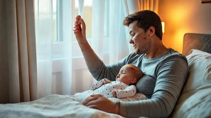 A parent gently adjusting a baby's sleep schedule at home, perhaps by opening or closing curtains, with a soft, warm light indicating morning or evening. Photorealistic, professional photography, 8K, cinematic lighting, sharp focus on the baby and parent's interaction, depth of field blurring the background, shot on a high-end DSLR. A parent gently adjusting a baby's sleep schedule at home, perhaps by opening or closing curtains, with a soft, warm light indicating morning or evening. Photorealistic, professional photography, 8K, cinematic lighting, sharp focus on the baby and parent's interaction, depth of field blurring the background, shot on a high-end DSLR.