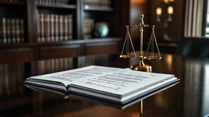 photorealistic, professional photography, 8K, cinematic lighting, sharp focus, depth of field, shot on a high-end DSLR. A legal contract, elegantly bound, lies open on a dark polished wooden table. A set of antique scales, perfectly balanced, sits beside it, symbolizing justice and fairness. The background is a softly lit, dignified legal office or library, emphasizing authority and trust. A small, stylized globe is visible in the background, hinting at international considerations. photorealistic, professional photography, 8K, cinematic lighting, sharp focus, depth of field, shot on a high-end DSLR. A legal contract, elegantly bound, lies open on a dark polished wooden table. A set of antique scales, perfectly balanced, sits beside it, symbolizing justice and fairness. The background is a softly lit, dignified legal office or library, emphasizing authority and trust. A small, stylized globe is visible in the background, hinting at international considerations.