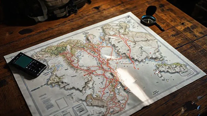 photorealistic, professional photography, 8K, cinematic lighting, sharp focus, depth of field, shot on a high-end DSLR, a detailed topographical map spread out on a rugged wooden table, overlaid with a transparent sheet showing marked danger zones, potential evacuation routes, and communication points, next to a satellite phone and a compass, conveying meticulous planning for a remote expedition. photorealistic, professional photography, 8K, cinematic lighting, sharp focus, depth of field, shot on a high-end DSLR, a detailed topographical map spread out on a rugged wooden table, overlaid with a transparent sheet showing marked danger zones, potential evacuation routes, and communication points, next to a satellite phone and a compass, conveying meticulous planning for a remote expedition.