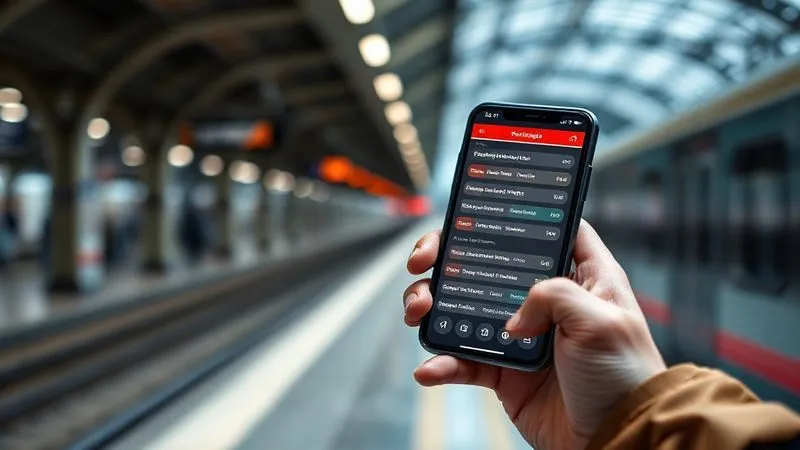 A traveler's hand holding a smartphone displaying a multi-language translation app, with a train station in the blurred background. Photorealistic, professional photography, 8K, cinematic lighting, sharp focus, depth of field, shot on a high-end DSLR. A traveler's hand holding a smartphone displaying a multi-language translation app, with a train station in the blurred background. Photorealistic, professional photography, 8K, cinematic lighting, sharp focus, depth of field, shot on a high-end DSLR.