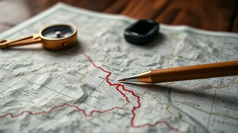 A close-up, photorealistic image of a detailed topographical map spread out on a wooden table, with a compass, GPS device, and a pen marking a route. Cinematic lighting highlights the map's contours, sharp focus on the marked trail, depth of field blurring the background. 8K, professional photography. A close-up, photorealistic image of a detailed topographical map spread out on a wooden table, with a compass, GPS device, and a pen marking a route. Cinematic lighting highlights the map's contours, sharp focus on the marked trail, depth of field blurring the background. 8K, professional photography.