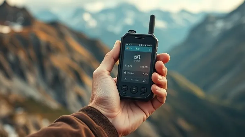 A close-up, photorealistic, professional photography, 8K, cinematic lighting, sharp focus, depth of field, shot on a high-end DSLR, of a hand holding a satellite messenger device, with a rugged, mountainous wilderness landscape blurred in the background. The device screen shows GPS coordinates. The hand is weathered, suggesting experience. A close-up, photorealistic, professional photography, 8K, cinematic lighting, sharp focus, depth of field, shot on a high-end DSLR, of a hand holding a satellite messenger device, with a rugged, mountainous wilderness landscape blurred in the background. The device screen shows GPS coordinates. The hand is weathered, suggesting experience.