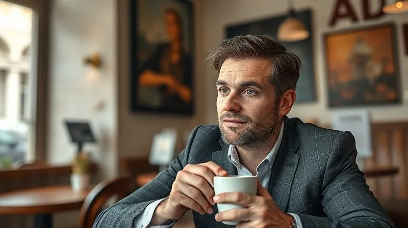 A professional with a thoughtful expression, enjoying a coffee at a cozy, independent cafe in a historic European city. Soft natural light, local art on walls, a sense of authentic discovery. Photorealistic, professional photography, 8K, cinematic lighting, sharp focus on the individual, depth of field blurring the background, shot on a high-end DSLR. A professional with a thoughtful expression, enjoying a coffee at a cozy, independent cafe in a historic European city. Soft natural light, local art on walls, a sense of authentic discovery. Photorealistic, professional photography, 8K, cinematic lighting, sharp focus on the individual, depth of field blurring the background, shot on a high-end DSLR.