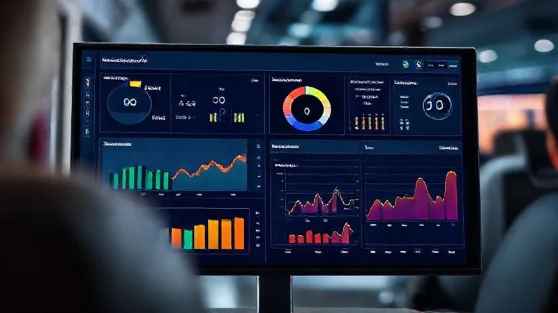 A photorealistic image of a sleek, modern dashboard interface displaying various business intelligence metrics related to luxury train tours. The screen shows interactive charts for revenue per passenger, occupancy rates, customer satisfaction scores, and booking trends over time. The data is presented cleanly with vibrant colors, and subtle animations suggest real-time updates. The background is slightly blurred, showing a professional working environment. Sharp focus on the dashboard, 8K, cinematic lighting, professional photography, shot on a high-end DSLR. A photorealistic image of a sleek, modern dashboard interface displaying various business intelligence metrics related to luxury train tours. The screen shows interactive charts for revenue per passenger, occupancy rates, customer satisfaction scores, and booking trends over time. The data is presented cleanly with vibrant colors, and subtle animations suggest real-time updates. The background is slightly blurred, showing a professional working environment. Sharp focus on the dashboard, 8K, cinematic lighting, professional photography, shot on a high-end DSLR.