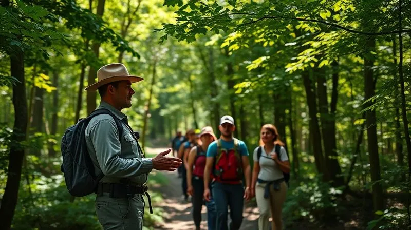 A photorealistic, professional photography shot of a small group of hikers on a well-maintained trail in a lush forest, with a park ranger pointing to a sign about 'Leave No Trace' principles. The scene is bathed in dappled sunlight, sharp focus on the group and the sign, depth of field blurring the background trees, 8K hyper-detailed, shot on a high-end DSLR, conveying responsible outdoor activity. A photorealistic, professional photography shot of a small group of hikers on a well-maintained trail in a lush forest, with a park ranger pointing to a sign about 'Leave No Trace' principles. The scene is bathed in dappled sunlight, sharp focus on the group and the sign, depth of field blurring the background trees, 8K hyper-detailed, shot on a high-end DSLR, conveying responsible outdoor activity.