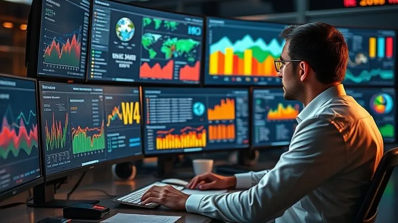 A photorealistic image of a data scientist analyzing complex environmental impact data on multiple screens, showing graphs and charts related to carbon emissions, water usage, and waste generation. The scene is modern and professional, with a focus on detailed data visualization, 8K, cinematic lighting, sharp focus, depth of field, shot on a high-end DSLR. A photorealistic image of a data scientist analyzing complex environmental impact data on multiple screens, showing graphs and charts related to carbon emissions, water usage, and waste generation. The scene is modern and professional, with a focus on detailed data visualization, 8K, cinematic lighting, sharp focus, depth of field, shot on a high-end DSLR.