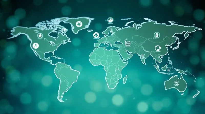 A photorealistic image of a world map with interconnected icons representing sustainable tourism practices, such as renewable energy, recycling, and conservation, cinematic lighting, sharp focus on the map and the icons, depth of field blurring the background, 8K hyper-detailed. A photorealistic image of a world map with interconnected icons representing sustainable tourism practices, such as renewable energy, recycling, and conservation, cinematic lighting, sharp focus on the map and the icons, depth of field blurring the background, 8K hyper-detailed.