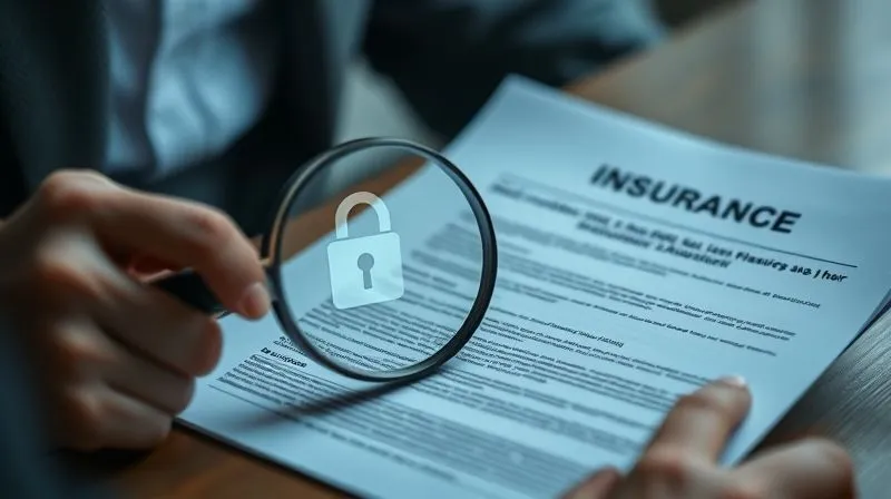 A photorealistic image of a person meticulously reviewing a complex insurance policy document, with a magnifying glass over fine print, and a secure, digital lock icon superimposed, symbolizing financial protection. Cinematic lighting, sharp focus on the document, depth of field, 8K hyper-detailed, professional photography. A photorealistic image of a person meticulously reviewing a complex insurance policy document, with a magnifying glass over fine print, and a secure, digital lock icon superimposed, symbolizing financial protection. Cinematic lighting, sharp focus on the document, depth of field, 8K hyper-detailed, professional photography.