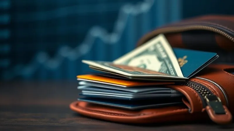 A photorealistic image of a neatly organized travel wallet, containing passports, tickets, and a credit card, with a small stack of emergency cash peeking out. In the background, a subtle, blurred image of a financial chart trending upwards, symbolizing preparation and security. Cinematic lighting, sharp focus on the wallet, depth of field, 8K hyper-detailed, professional photography. A photorealistic image of a neatly organized travel wallet, containing passports, tickets, and a credit card, with a small stack of emergency cash peeking out. In the background, a subtle, blurred image of a financial chart trending upwards, symbolizing preparation and security. Cinematic lighting, sharp focus on the wallet, depth of field, 8K hyper-detailed, professional photography.