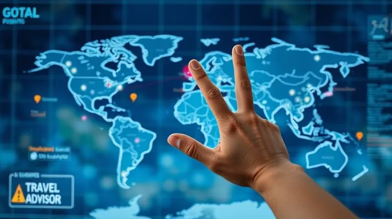 A photorealistic image of a world map displayed on a transparent digital interface, with various data points and alerts indicating global events and travel advisories. A hand gestures towards a specific region, symbolizing monitoring and proactive decision-making. Cinematic lighting, sharp focus on the map, depth of field, 8K hyper-detailed, professional photography. A photorealistic image of a world map displayed on a transparent digital interface, with various data points and alerts indicating global events and travel advisories. A hand gestures towards a specific region, symbolizing monitoring and proactive decision-making. Cinematic lighting, sharp focus on the map, depth of field, 8K hyper-detailed, professional photography.