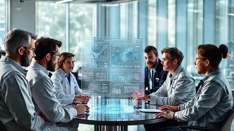A photorealistic image showing a diverse group of scientists and engineers from different backgrounds, including space tourism operators and legal experts, gathered around a holographic display showing complex data and safety metrics. They are engaged in an animated discussion, collaborating and brainstorming solutions for future space missions. The atmosphere is one of innovation, openness, and shared problem-solving, with natural light streaming into the modern conference room. Sharp focus, depth of field, 8K hyper-detailed, professional photography. A photorealistic image showing a diverse group of scientists and engineers from different backgrounds, including space tourism operators and legal experts, gathered around a holographic display showing complex data and safety metrics. They are engaged in an animated discussion, collaborating and brainstorming solutions for future space missions. The atmosphere is one of innovation, openness, and shared problem-solving, with natural light streaming into the modern conference room. Sharp focus, depth of field, 8K hyper-detailed, professional photography.