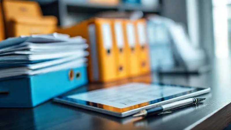A neatly organized desk with folders, a tablet displaying digital documents, and a pen, emphasizing meticulous record-keeping. The scene is photorealistic, professional photography, 8K, cinematic lighting, sharp focus, depth of field, shot on a high-end DSLR. A neatly organized desk with folders, a tablet displaying digital documents, and a pen, emphasizing meticulous record-keeping. The scene is photorealistic, professional photography, 8K, cinematic lighting, sharp focus, depth of field, shot on a high-end DSLR.